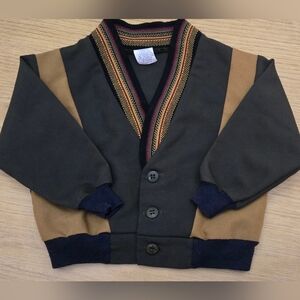 Toddler Cardigan Size 2T, Green & Tan Patchwork, Button Front